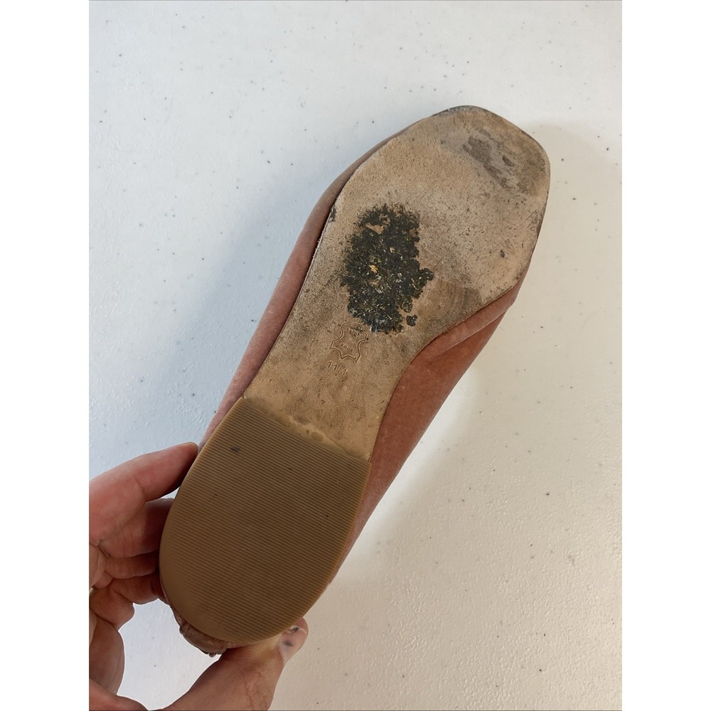 Tory Burch Eleanor crushed velvet Ballet Flat Pink crystal Logo Womens Size 11 - Picture 14 of 15